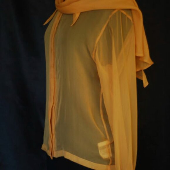 Claude Montana 1990's Gold Silk Chiffon Blouse With Front Tie - Italy - Picture 2 of 5